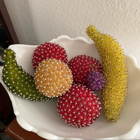 Vintage Mid Century Modern Beaded Pins FRUITS Retro Home Decor Collectible